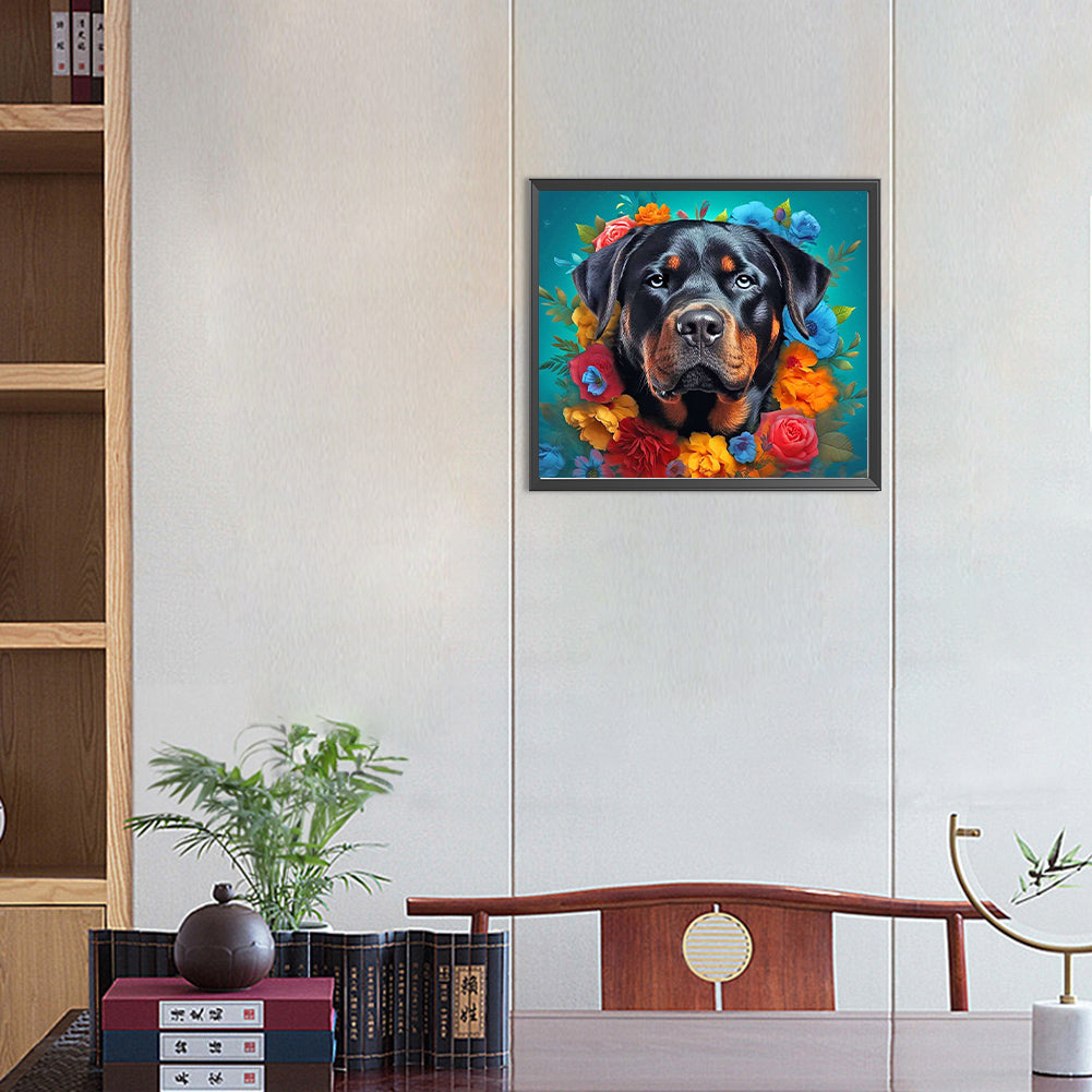 Dog Wearing Garland - Full Round Drill Diamond Painting 40*35CM