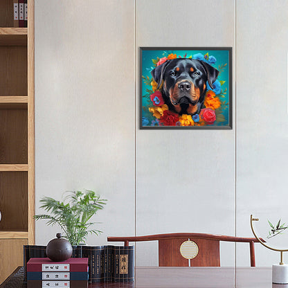 Dog Wearing Garland - Full Round Drill Diamond Painting 40*35CM