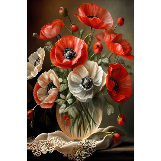 White Flowers And Red Flowers - Full Round Drill Diamond Painting 40*60CM