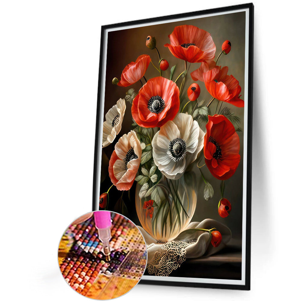 White Flowers And Red Flowers - Full Round Drill Diamond Painting 40*60CM