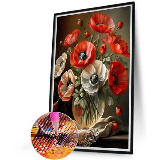 White Flowers And Red Flowers - Full Round Drill Diamond Painting 40*60CM