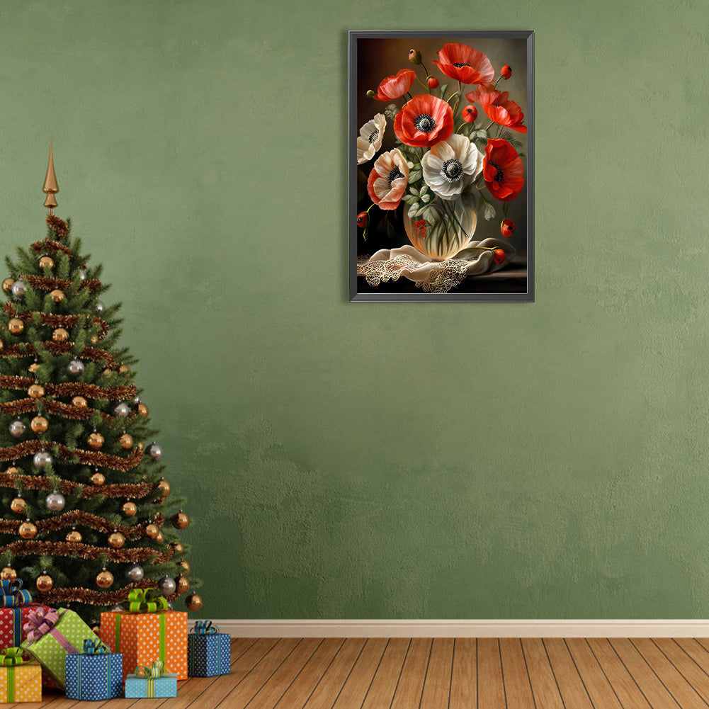 White Flowers And Red Flowers - Full Round Drill Diamond Painting 40*60CM