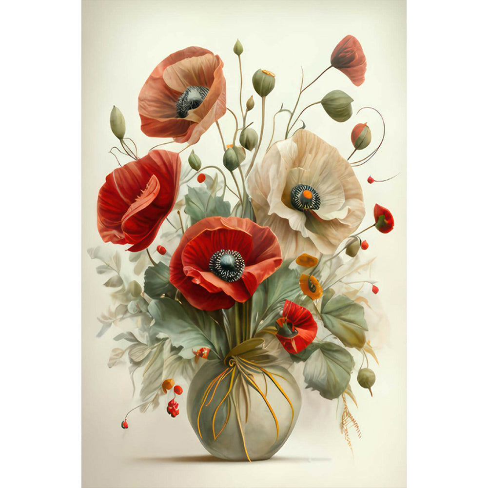 White Flowers And Red Flowers - Full Round Drill Diamond Painting 40*60CM