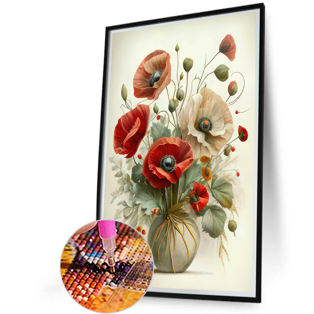 White Flowers And Red Flowers - Full Round Drill Diamond Painting 40*60CM