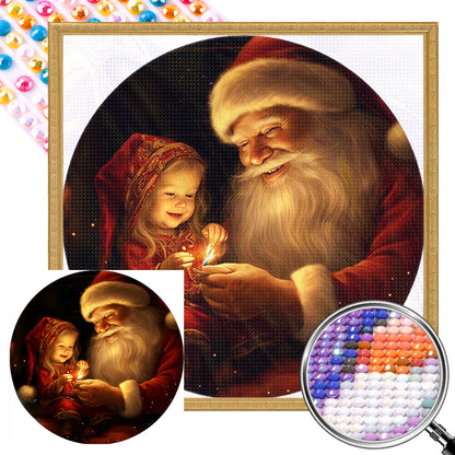 Santa Claus And Girl - Full AB Drill Round Diamond Painting 30*30CM