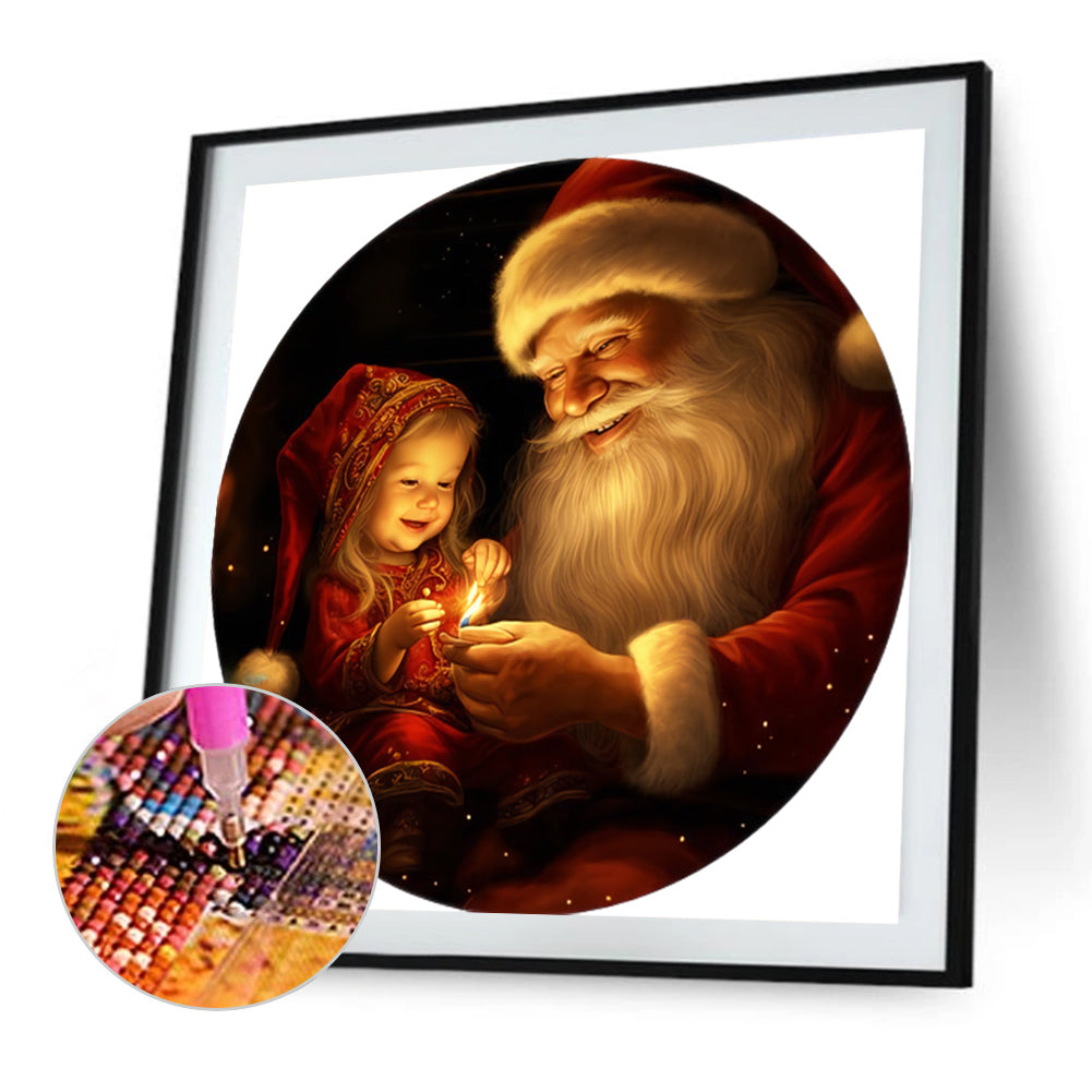 Santa Claus And Girl - Full AB Drill Round Diamond Painting 30*30CM