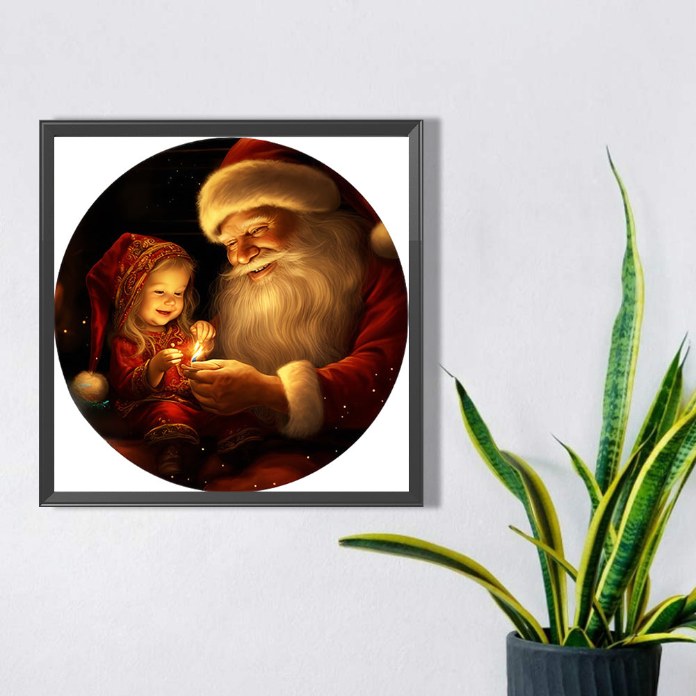 Santa Claus And Girl - Full AB Drill Round Diamond Painting 30*30CM