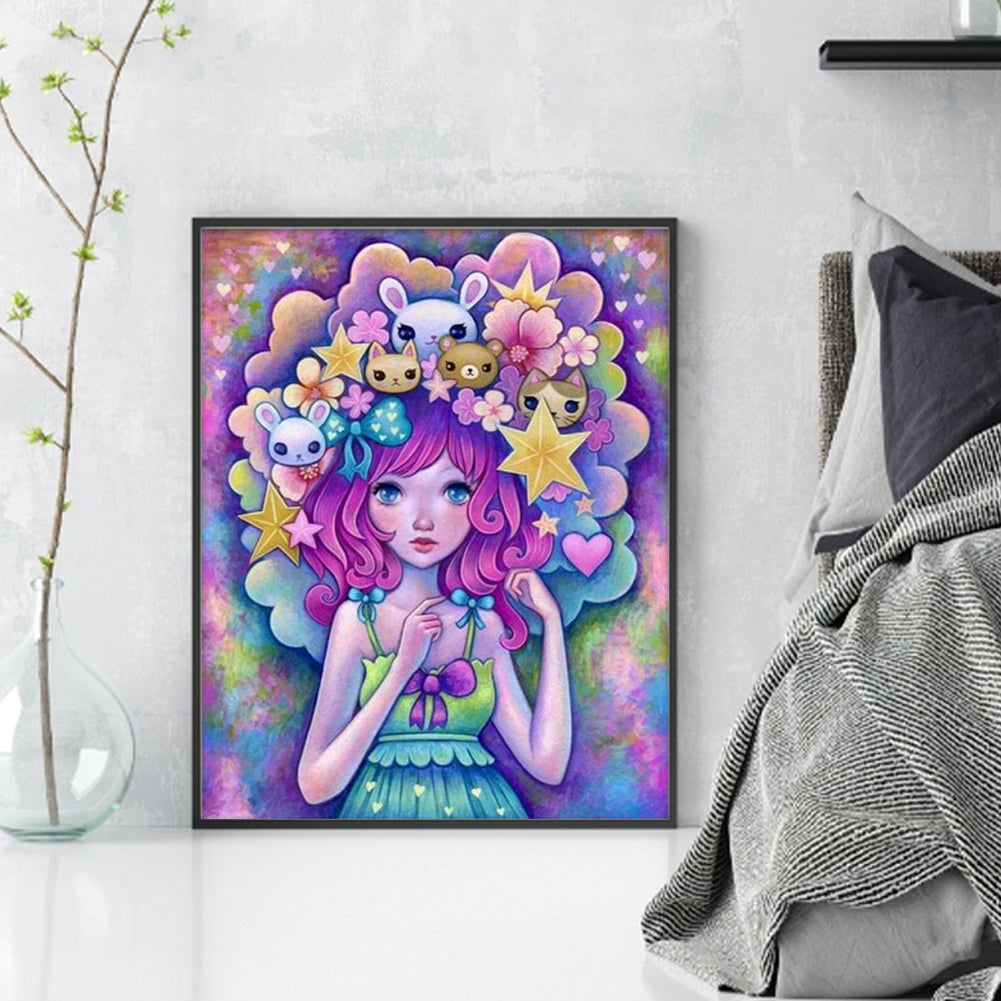 Cartoon Doll Girl - 11CT Stamped Cross Stitch 40*50CM