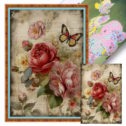 Retro Poster - Flowers And Butterflies - 11CT Stamped Cross Stitch 40*60CM