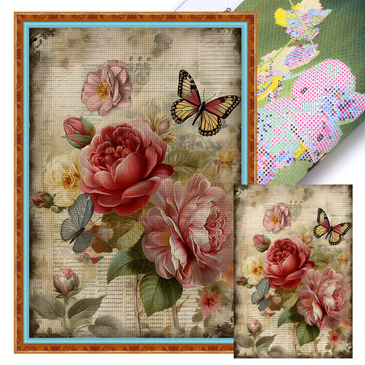Retro Poster - Flowers And Butterflies - 11CT Stamped Cross Stitch 40*60CM
