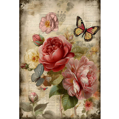Retro Poster - Flowers And Butterflies - 11CT Stamped Cross Stitch 40*60CM