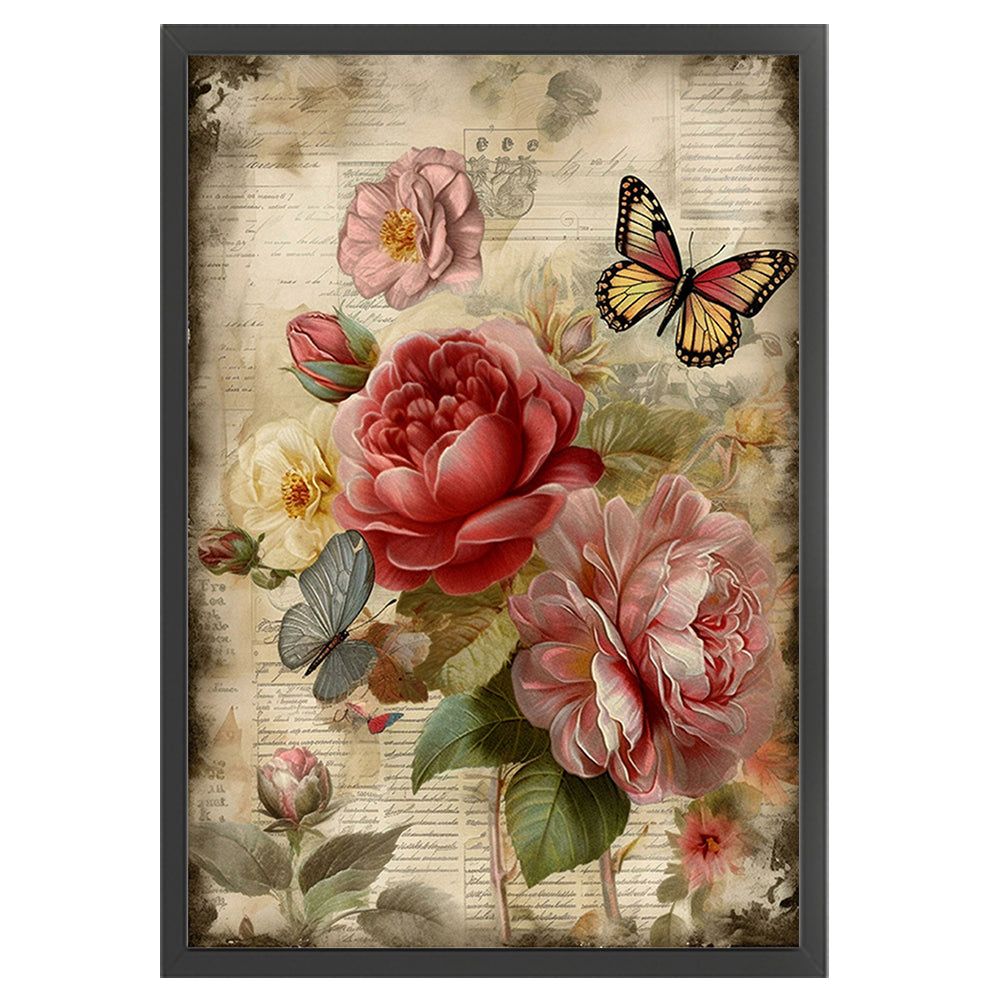 Retro Poster - Flowers And Butterflies - 11CT Stamped Cross Stitch 40*60CM