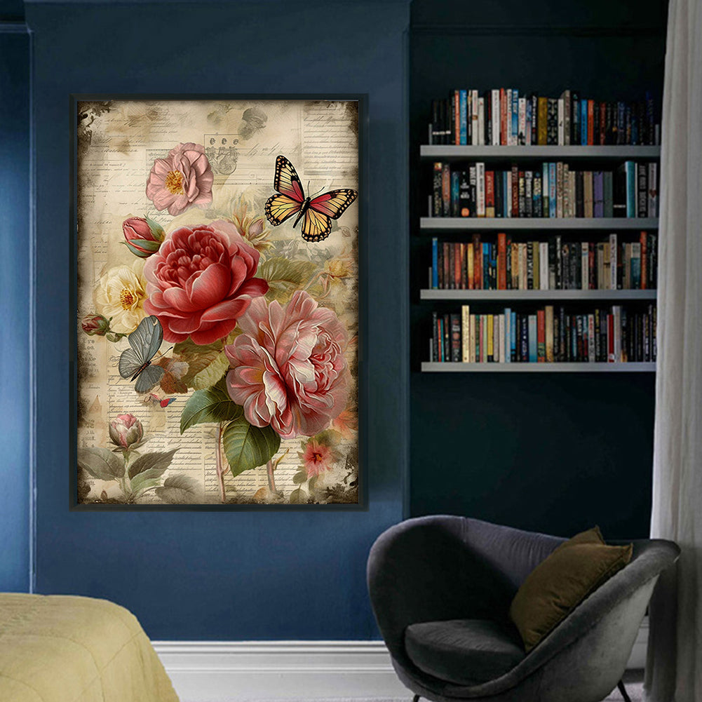 Retro Poster - Flowers And Butterflies - 11CT Stamped Cross Stitch 40*60CM
