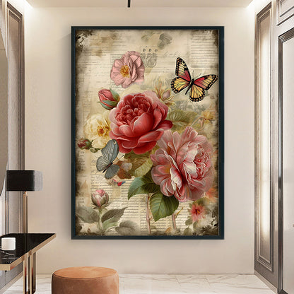 Retro Poster - Flowers And Butterflies - 11CT Stamped Cross Stitch 40*60CM
