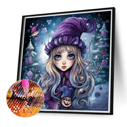 Little Girl On Snowy Night - Full Round Drill Diamond Painting 40*40CM