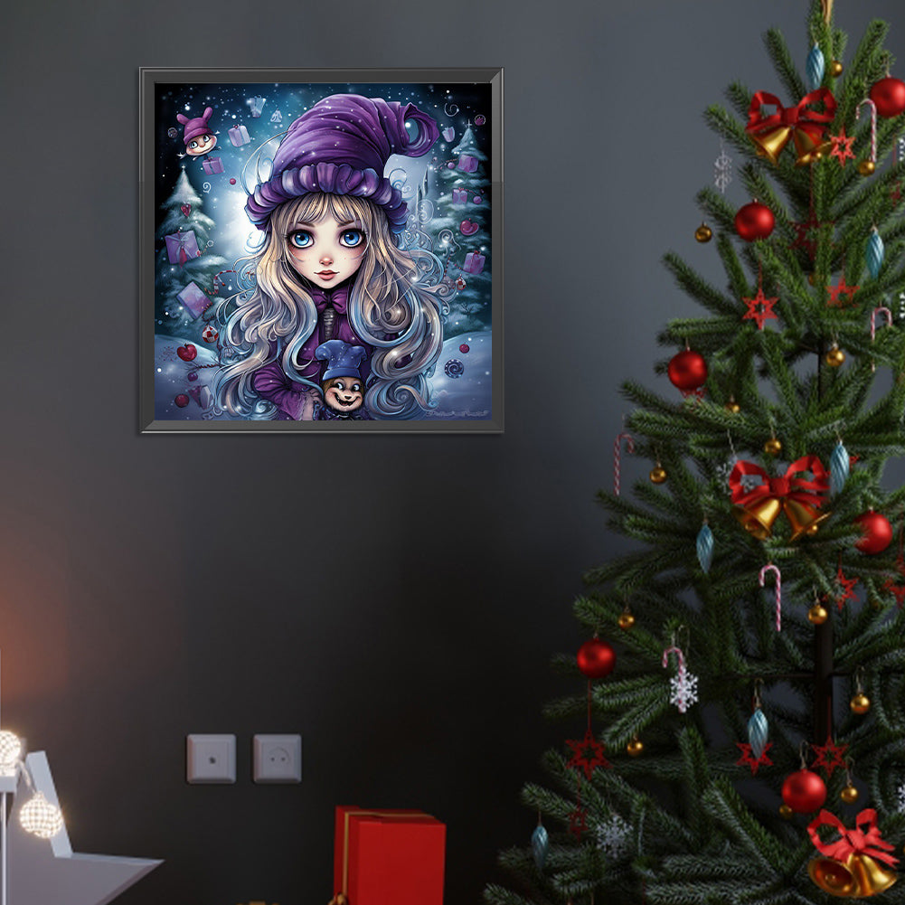 Little Girl On Snowy Night - Full Round Drill Diamond Painting 40*40CM