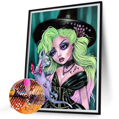 Green Hair Girl - Full Round Drill Diamond Painting 40*50CM