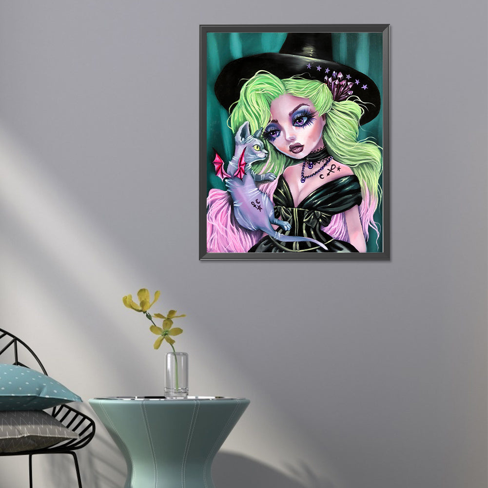 Green Hair Girl - Full Round Drill Diamond Painting 40*50CM