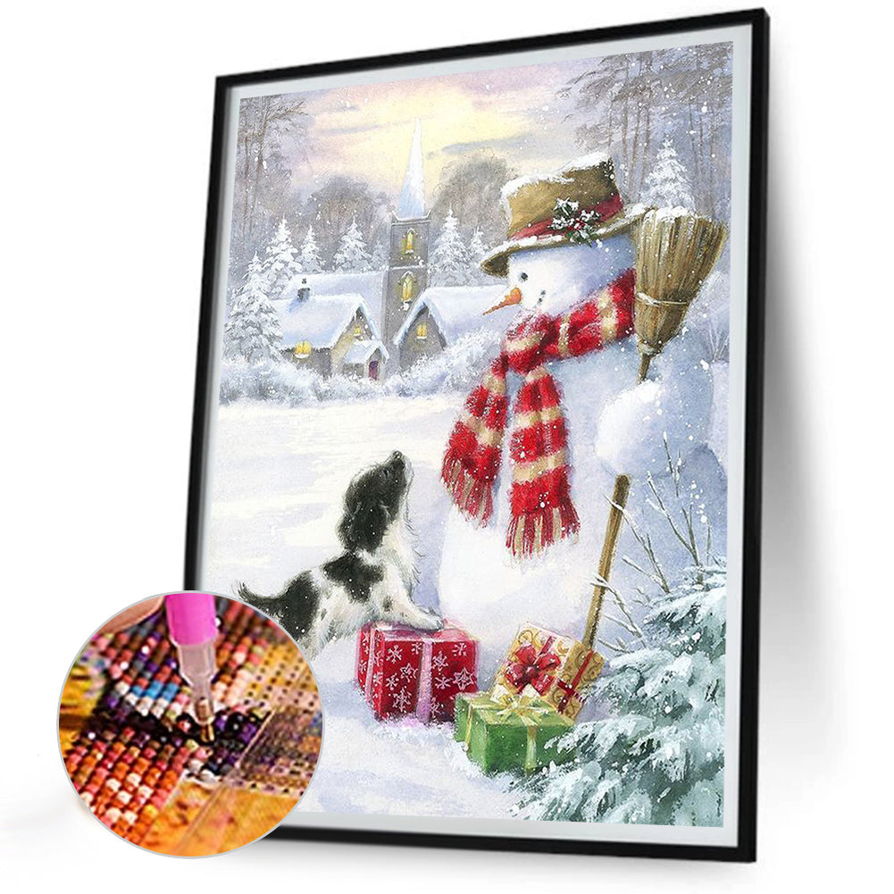 Puppy And Snowman - Full Round Drill Diamond Painting 30*40CM