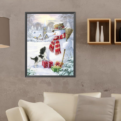 Puppy And Snowman - Full Round Drill Diamond Painting 30*40CM