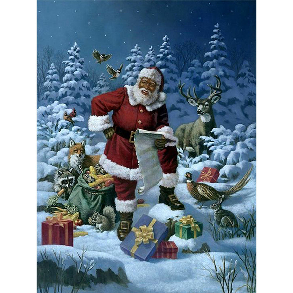 Santa Claus And Animals - Full Round Drill Diamond Painting 30*40CM