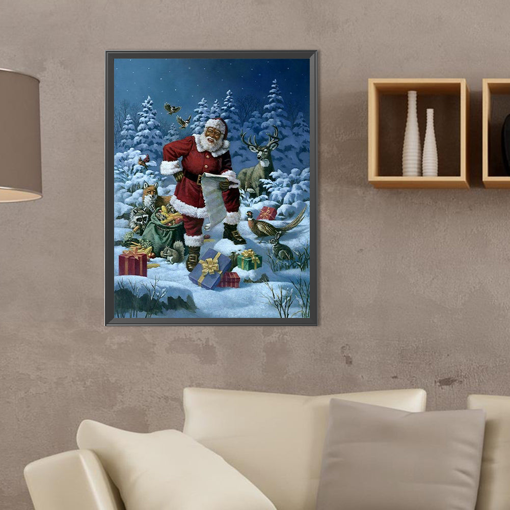 Santa Claus And Animals - Full Round Drill Diamond Painting 30*40CM