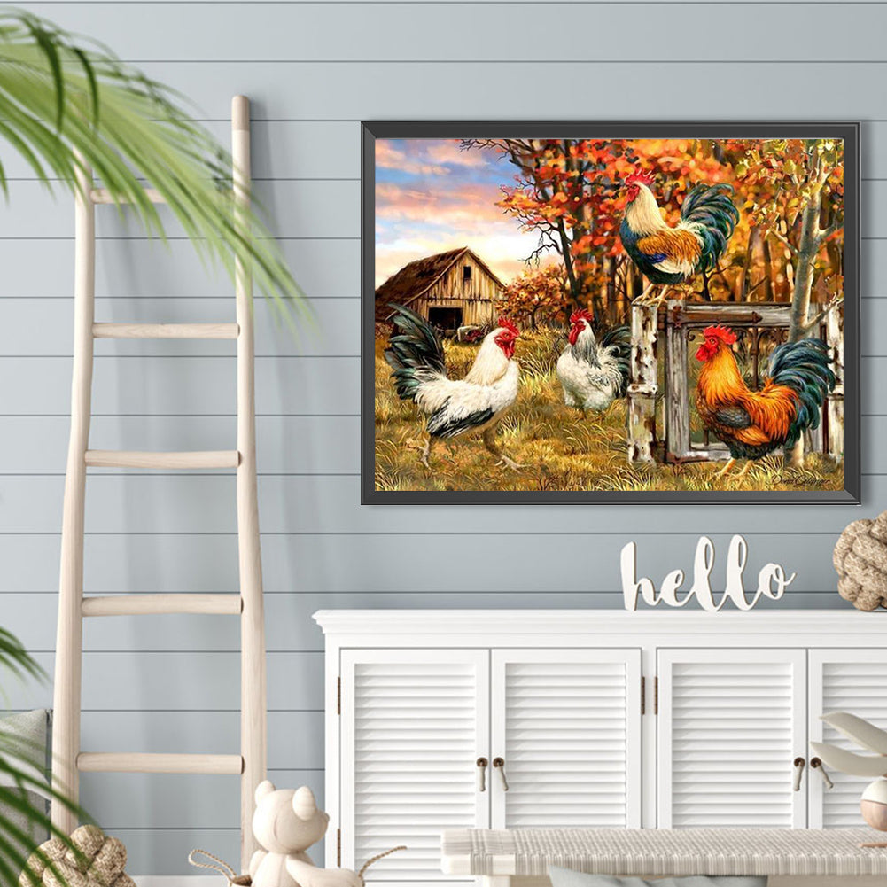 Country Cock - Full Round Drill Diamond Painting 40*30CM