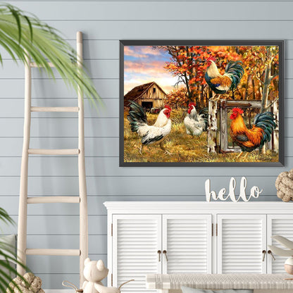 Country Cock - Full Round Drill Diamond Painting 40*30CM