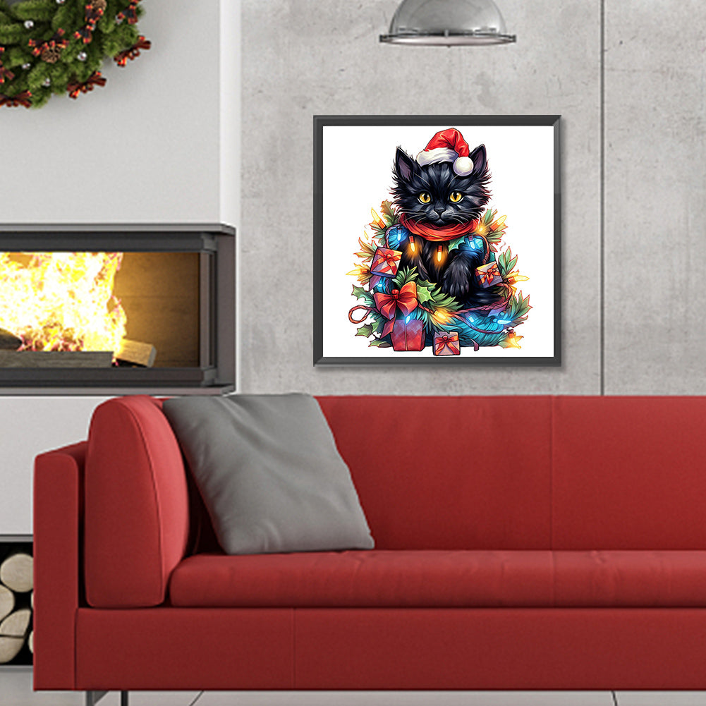 Lantern Black Cat - Full Round Drill Diamond Painting 30*30CM