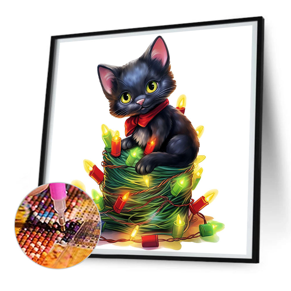 Lantern Black Cat - Full Round Drill Diamond Painting 30*30CM