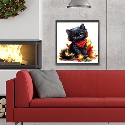 Lantern Black Cat - Full Round Drill Diamond Painting 30*30CM