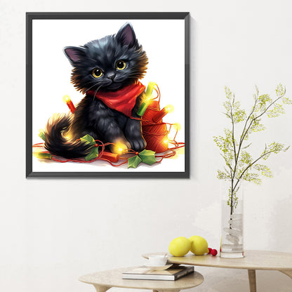 Lantern Black Cat - Full Round Drill Diamond Painting 30*30CM