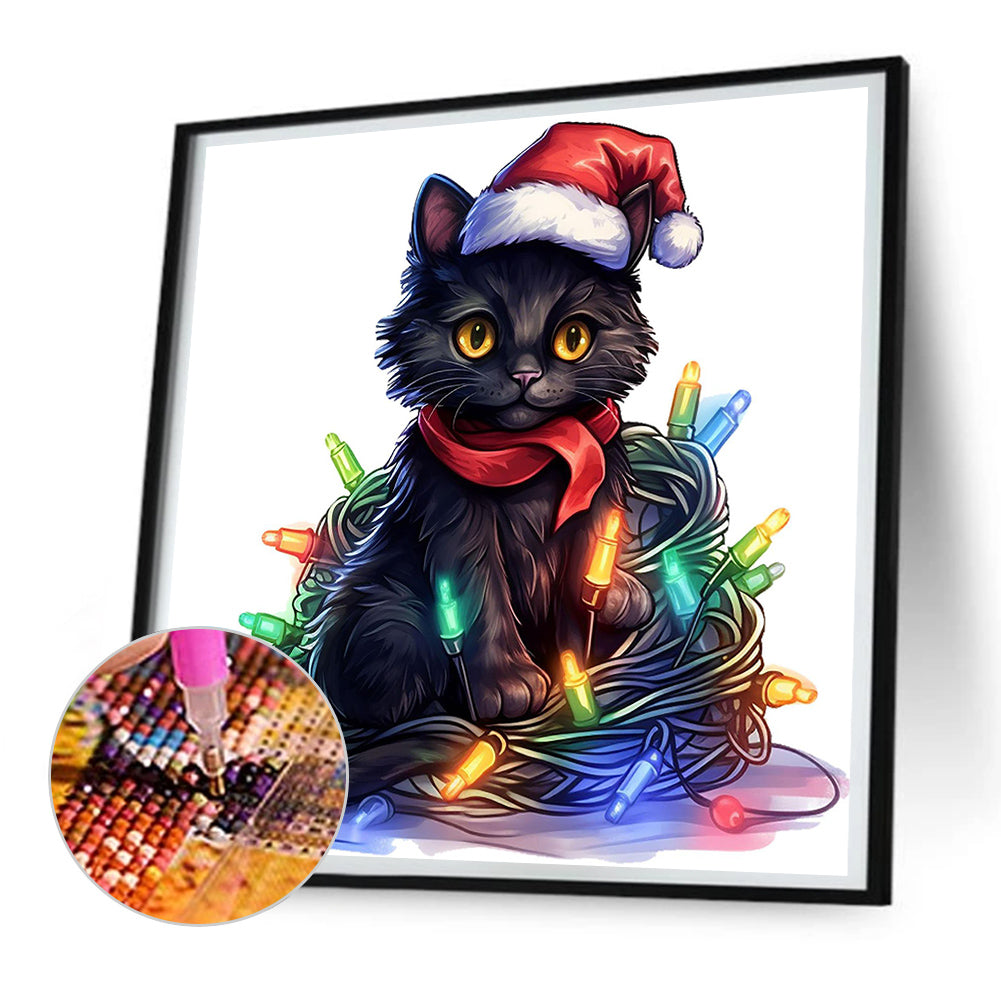 Lantern Black Cat - Full Round Drill Diamond Painting 30*30CM