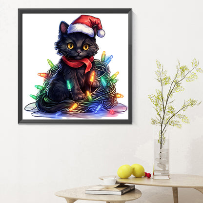 Lantern Black Cat - Full Round Drill Diamond Painting 30*30CM