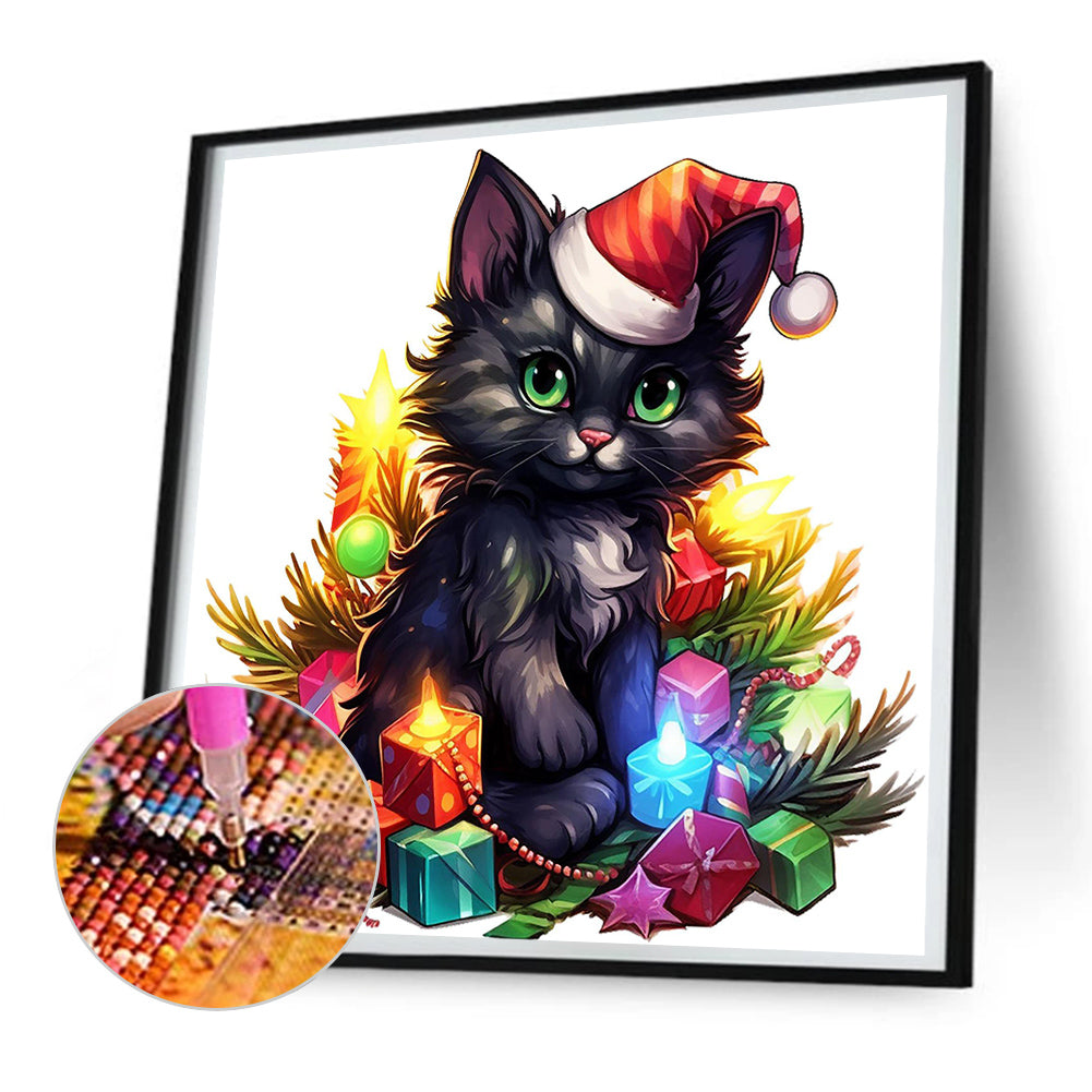 Lantern Black Cat - Full Round Drill Diamond Painting 30*30CM