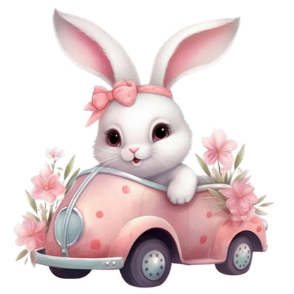 Pink Car Bunny - Full Round Drill Diamond Painting 30*30CM