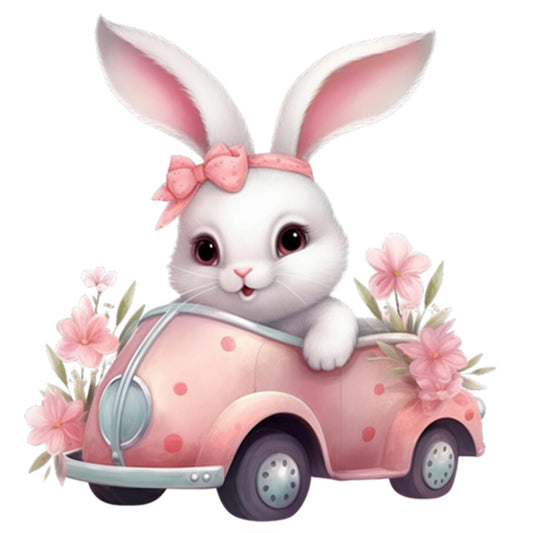 Pink Car Bunny - Full Round Drill Diamond Painting 30*30CM