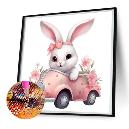 Pink Car Bunny - Full Round Drill Diamond Painting 30*30CM