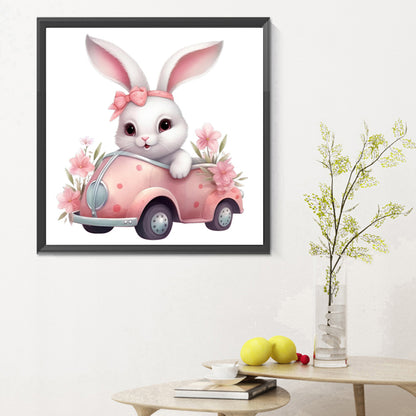 Pink Car Bunny - Full Round Drill Diamond Painting 30*30CM
