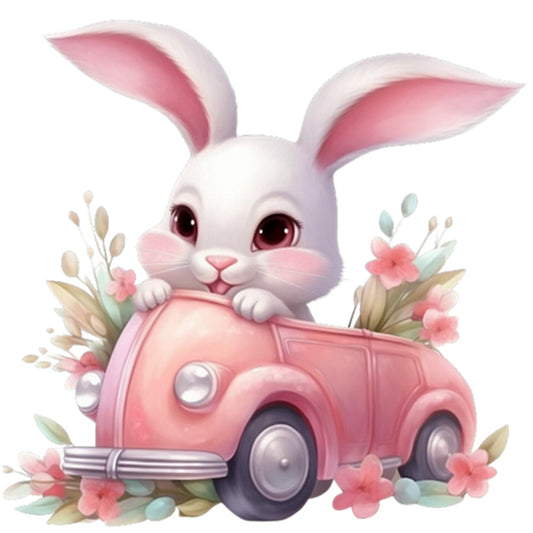 Pink Car Bunny - Full Round Drill Diamond Painting 30*30CM
