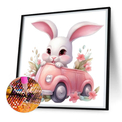 Pink Car Bunny - Full Round Drill Diamond Painting 30*30CM