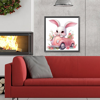 Pink Car Bunny - Full Round Drill Diamond Painting 30*30CM