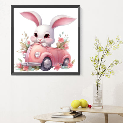Pink Car Bunny - Full Round Drill Diamond Painting 30*30CM