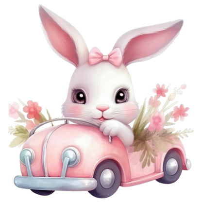 Pink Car Bunny - Full Round Drill Diamond Painting 30*30CM