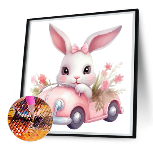 Pink Car Bunny - Full Round Drill Diamond Painting 30*30CM