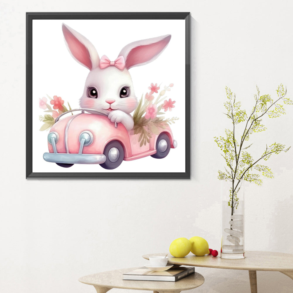 Pink Car Bunny - Full Round Drill Diamond Painting 30*30CM