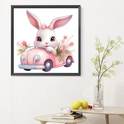 Pink Car Bunny - Full Round Drill Diamond Painting 30*30CM