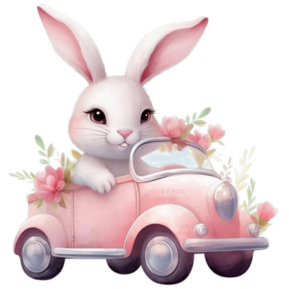 Pink Car Bunny - Full Round Drill Diamond Painting 30*30CM