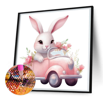 Pink Car Bunny - Full Round Drill Diamond Painting 30*30CM