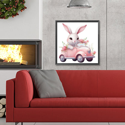 Pink Car Bunny - Full Round Drill Diamond Painting 30*30CM